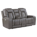 Daniel Triple Power Home Theater Leather Reclining Console Loveseat, With Built-In Speakers, Heat & Massage