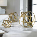 Antiqued Gold Leaf Iron Stetson Spheres, Set Of 3