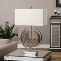 Polished Nickel Plated Metal Ambler Table Lamp With Faux Driftwood Accent And Oatmeal Rectangle Shade 