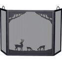 3-Panel Black Fireplace Screen With Deer Scene