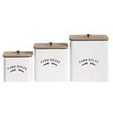 Farmhouse Metal Containers With Wooden Lids, Set Of 3