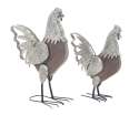 Metal And Wood Rooster, Set Of 2
