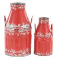 20 And 15-Inch Metal Red Milk Can, Set Of 2