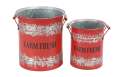 15-Inch Red Metal And Wood Pail