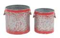 15 And 13-Inch Metal And Wood Red Planter, Set Of 2