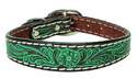 3/4 x 17-Inch Turquoise Carved Flower Dog Collar