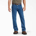 FLEX Stonewashed Indigo Blue Relaxed Fit Natural Rise Straight Leg Men's Carpenter Jeans, 32 in L X 42 in W