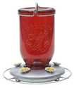 Red Mason Jar Glass Hummingbird Feeder