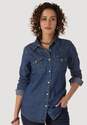 Dark Denim Retro Long Sleeve Women's Shirt, XL