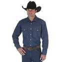 Large Blue Cowboy Cut Twill Men's Long Sleeve Button Up