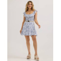 Large Blue And White Retro® Americana Ruffle Smocked Bodice Midi Dress