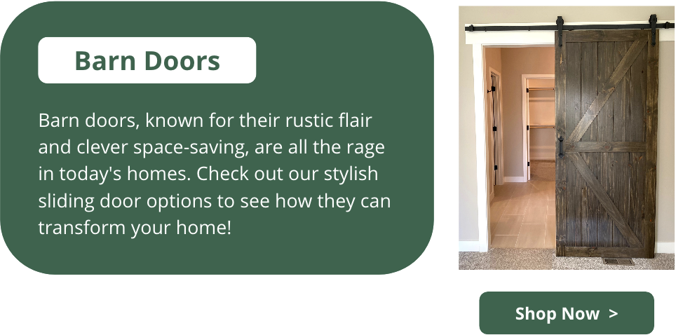 Barn doors, known for their rustic flair and clever space-saving, are all the rage in today's homes. Check out our stylish sliding door options to see how they can transform your home! Shop now.