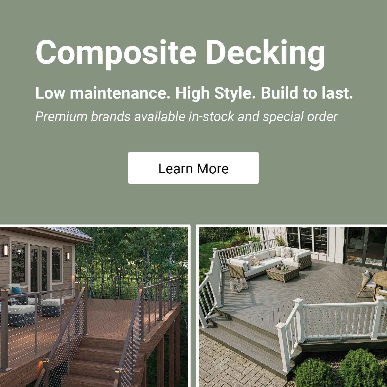 Composite decking is low maintenance and built to last. Click to learn more. 