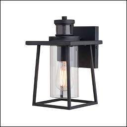 An outdoor light fixture with sleek, black finishes.