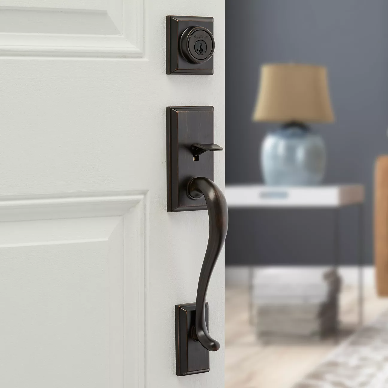 Matte black front door handleset