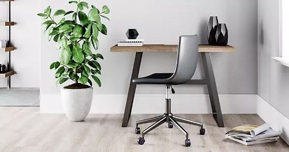 Minimalist office set up with a desk and chair.
