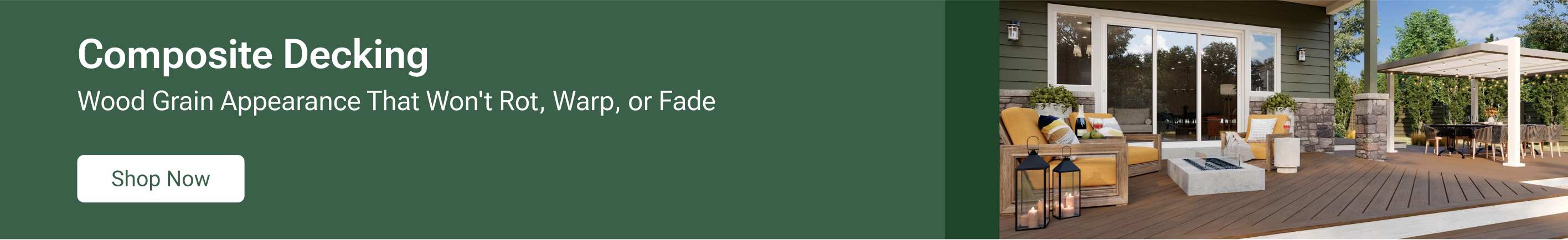 Composite decking gives the wood grain appearance that won't rot, warp, or fade. Shop now.