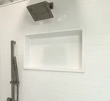 Built-in white shower caddy