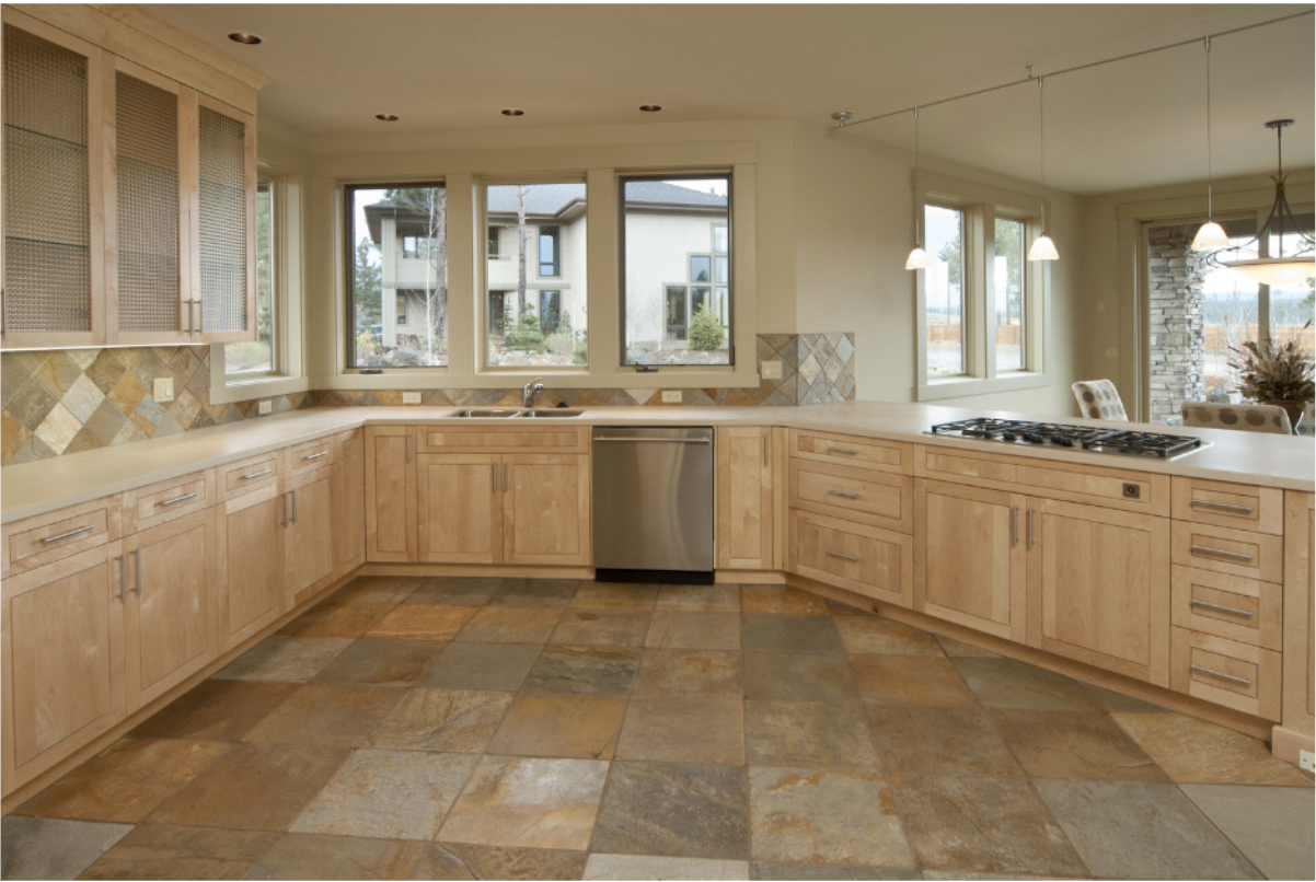 Tile flooring in a kitchen.