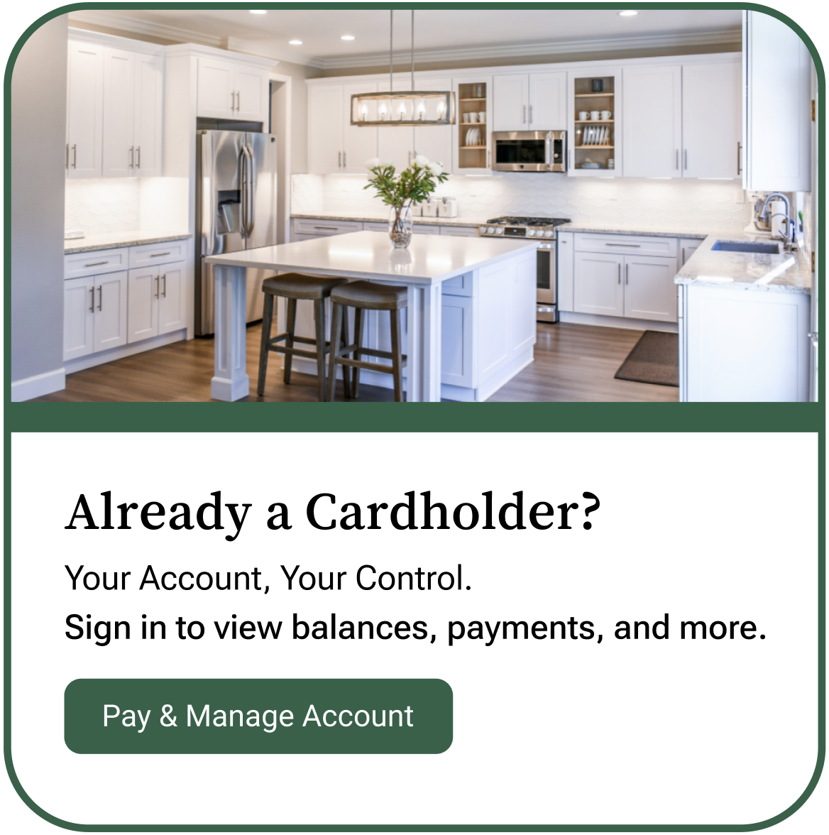 Already a Cardholder? Click here to pay and manage your account.