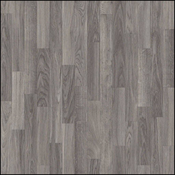 Gray vinyl flooring with wood pattern. 
