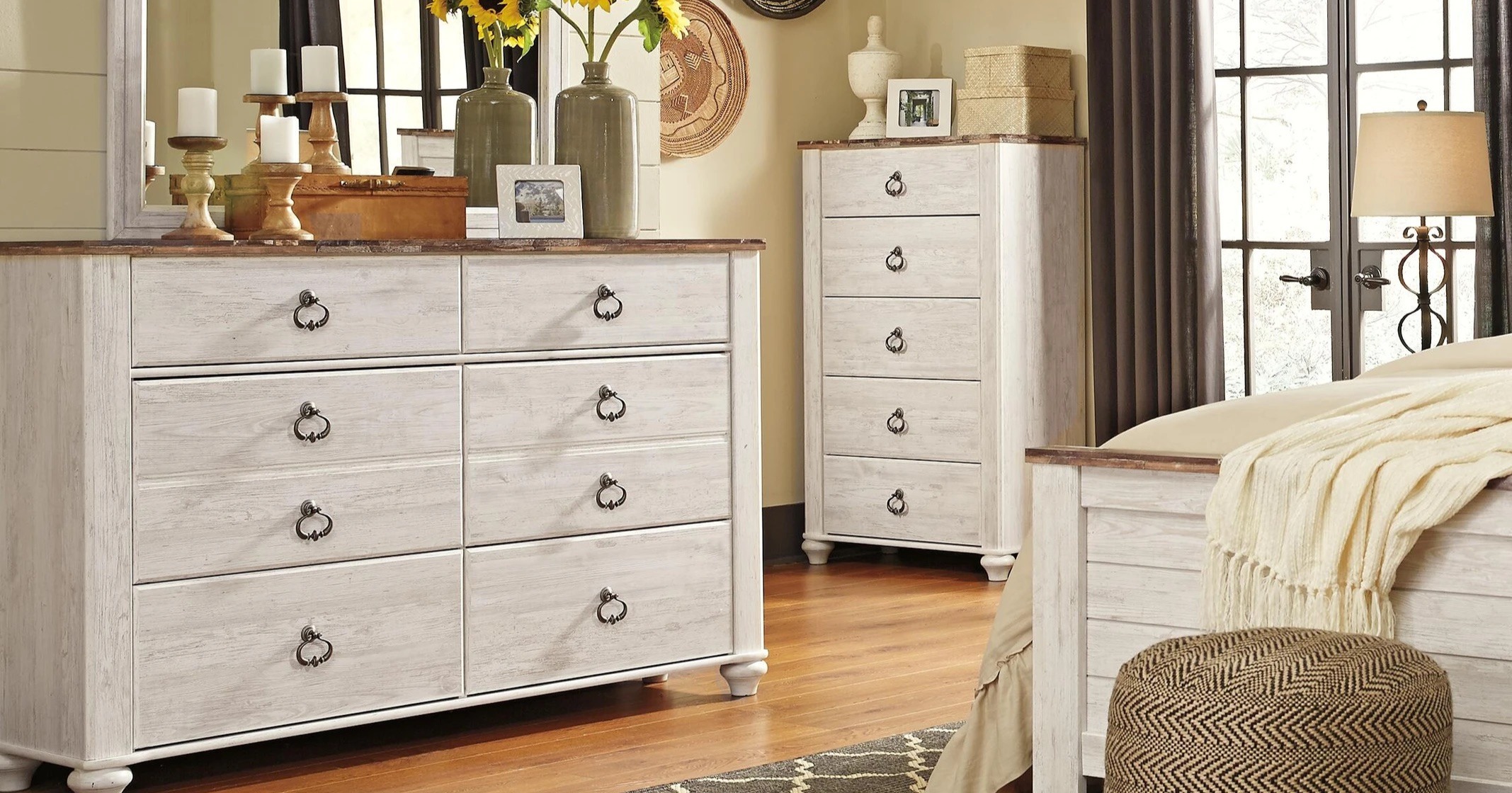 White washed wood dresser.