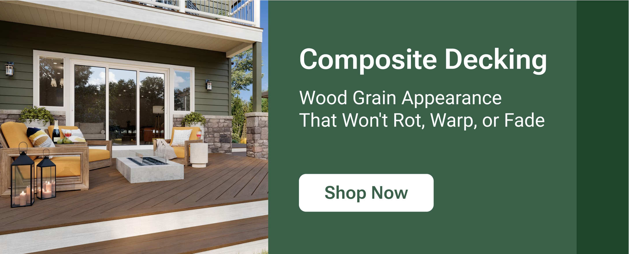 Composite decking gives the wood grain appearance that won't rot, warp, or fade. Shop now.