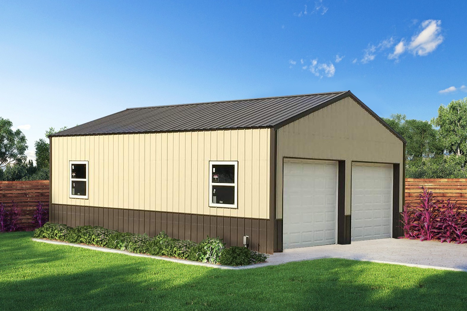 Tan and brown garage