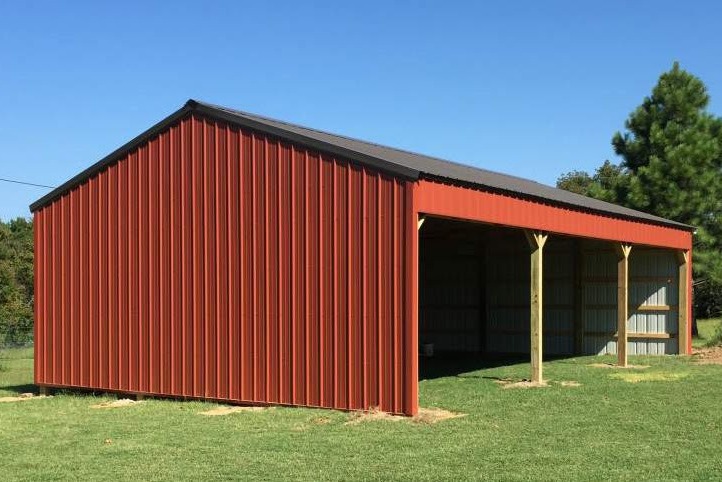 Red 3-sided pole barn.