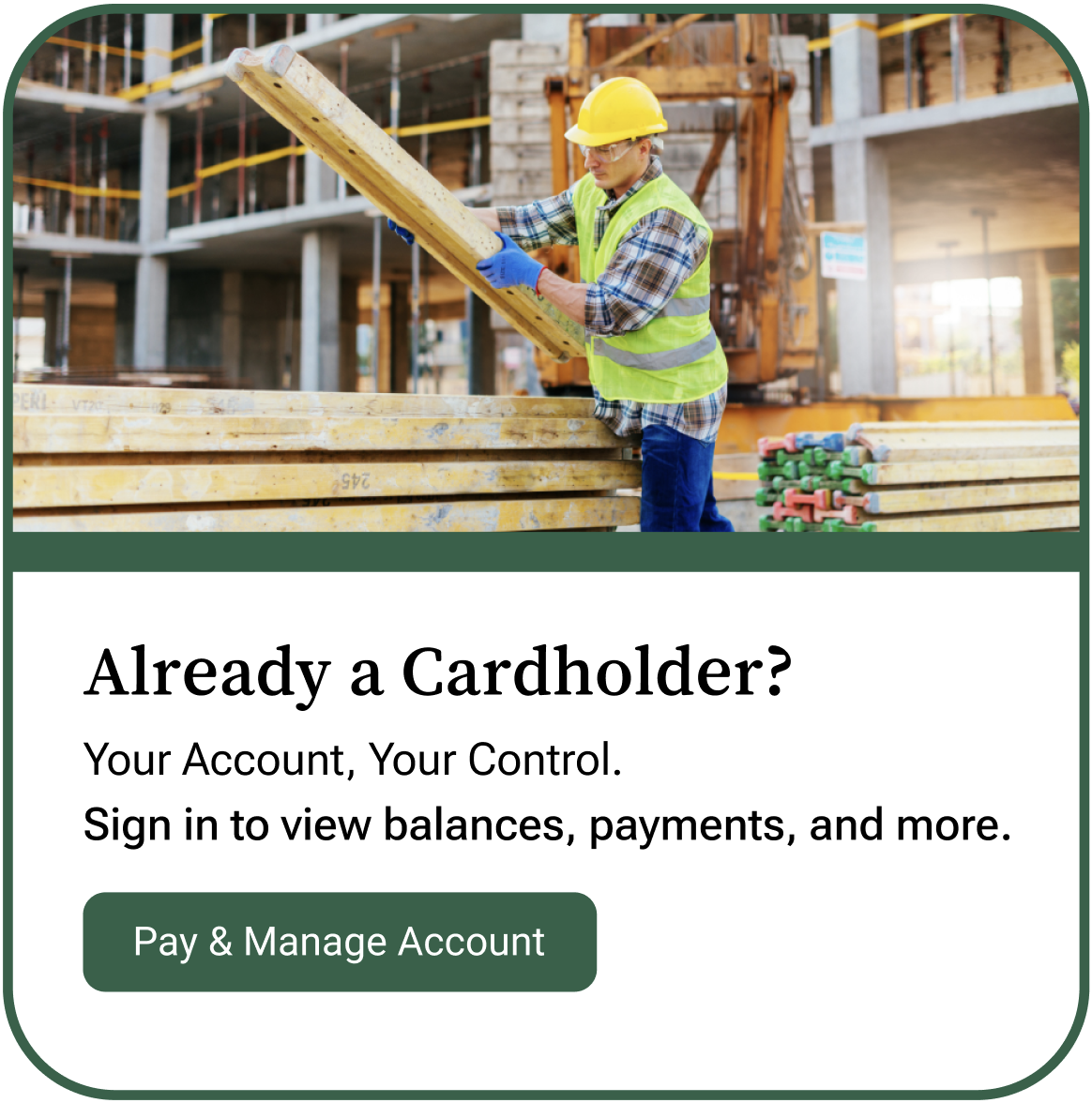 Already a cardholder? Click here to pay and manage your account.
