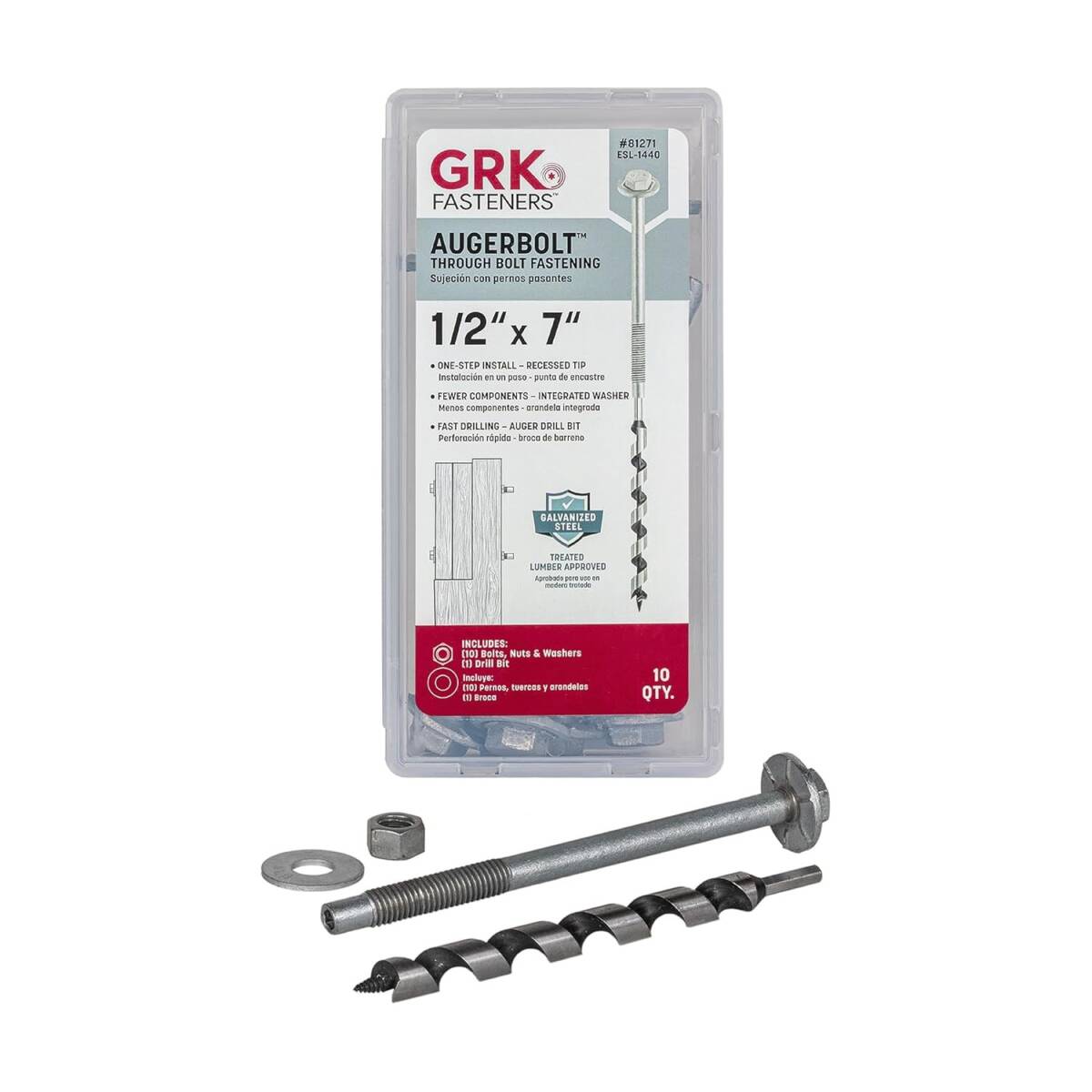 Timberline GRK81271 11/2Inch x 7Inch Augerbolt Galvanized Through