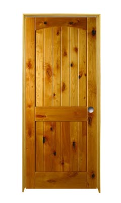 24 In 2 Panel Arch V Groove Knotty Pine Prehung Door Lh