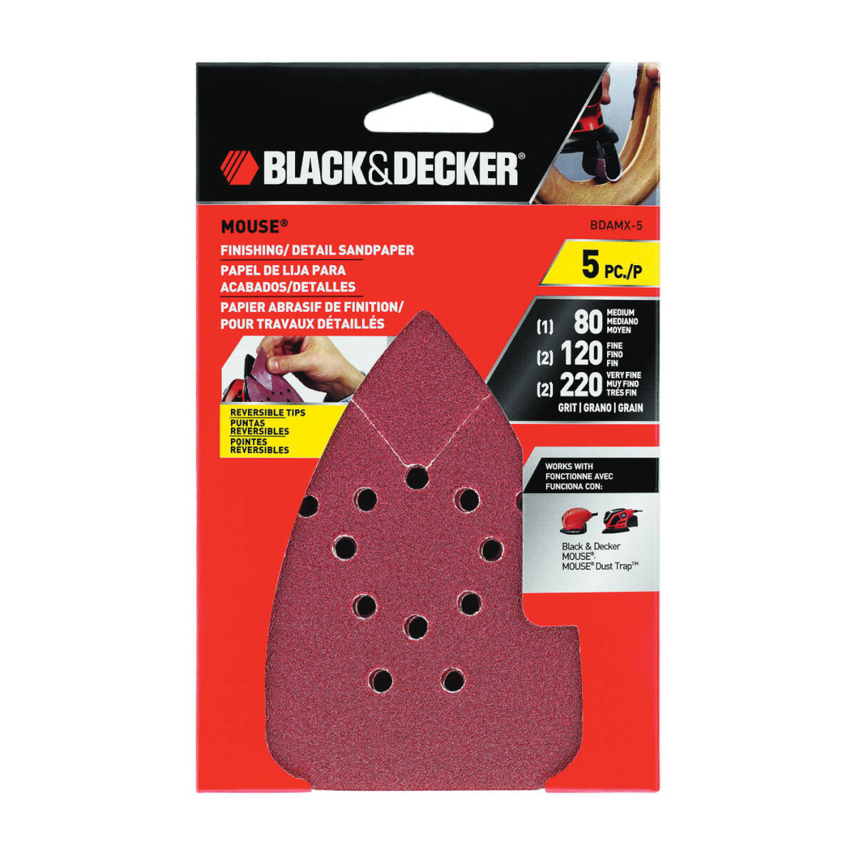 BLACK+DECKER BDAMX-5 Mouse Assorted Sandpaper, 5-Pack