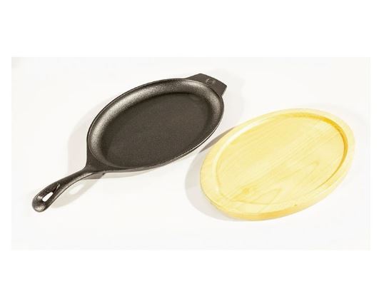 Fajita Pan, Platter, Cast Iron, Wooden Stand