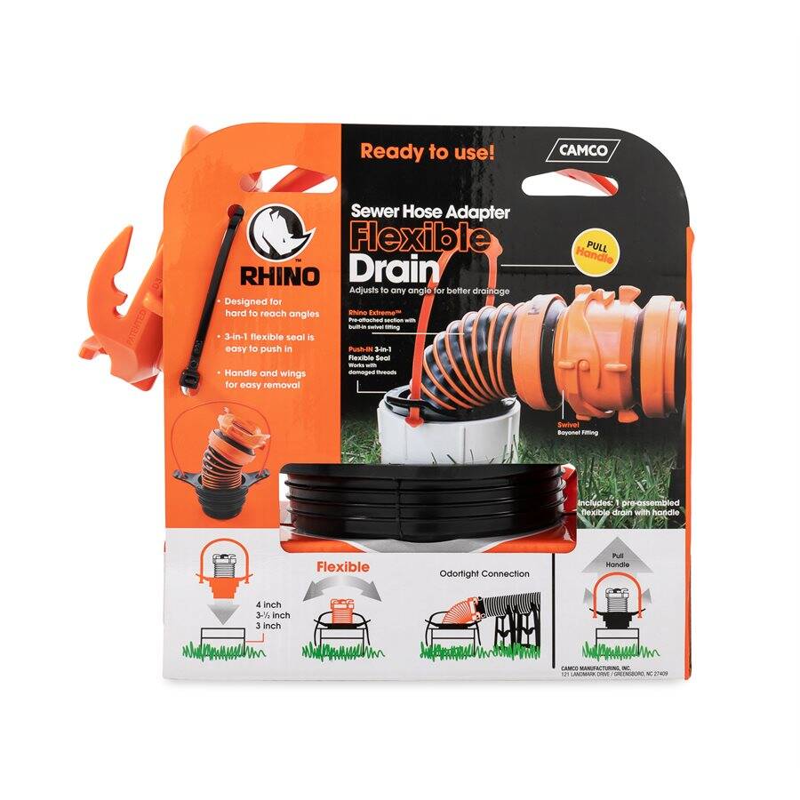 RHINO 39319 3In1 Rv Sewer Hose Adapter Flexible Drain at Sutherlands
