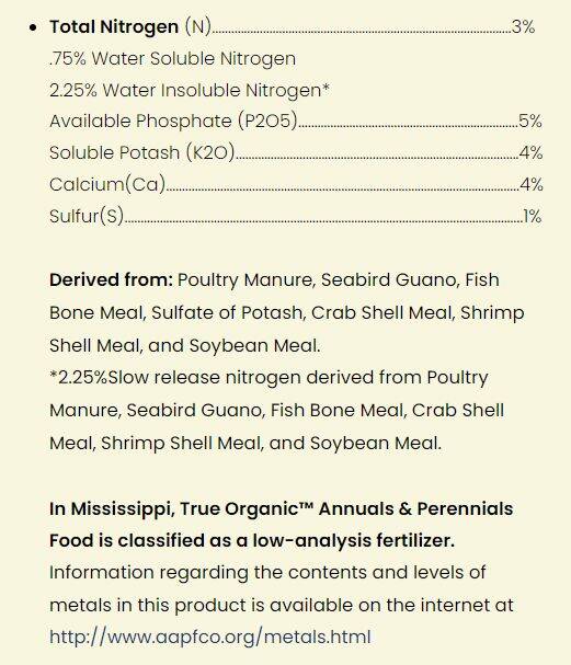 True ORGANIC R0031 4Pound Organic Annuals And Perennials Plant Food, 3