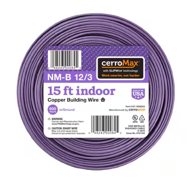糸巻き(3:3)(Ebony) Cerrowire 147-16093A3 12/3 Solid CerroMax SLiPWire Copper NM-B