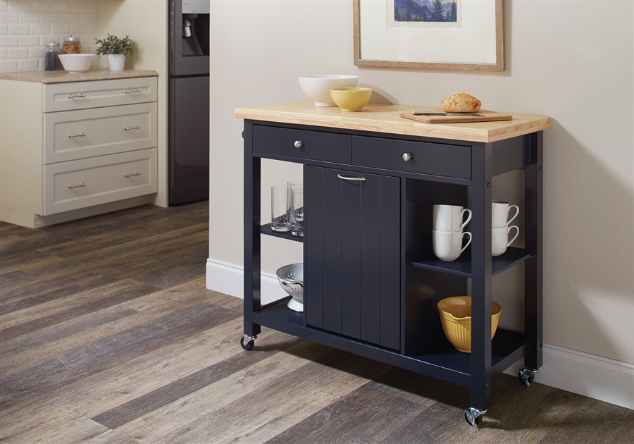 Coaster 102675 Navy Blue Kitchen Cart At Sutherlands Blue Kitchen Cart Coaster 102675