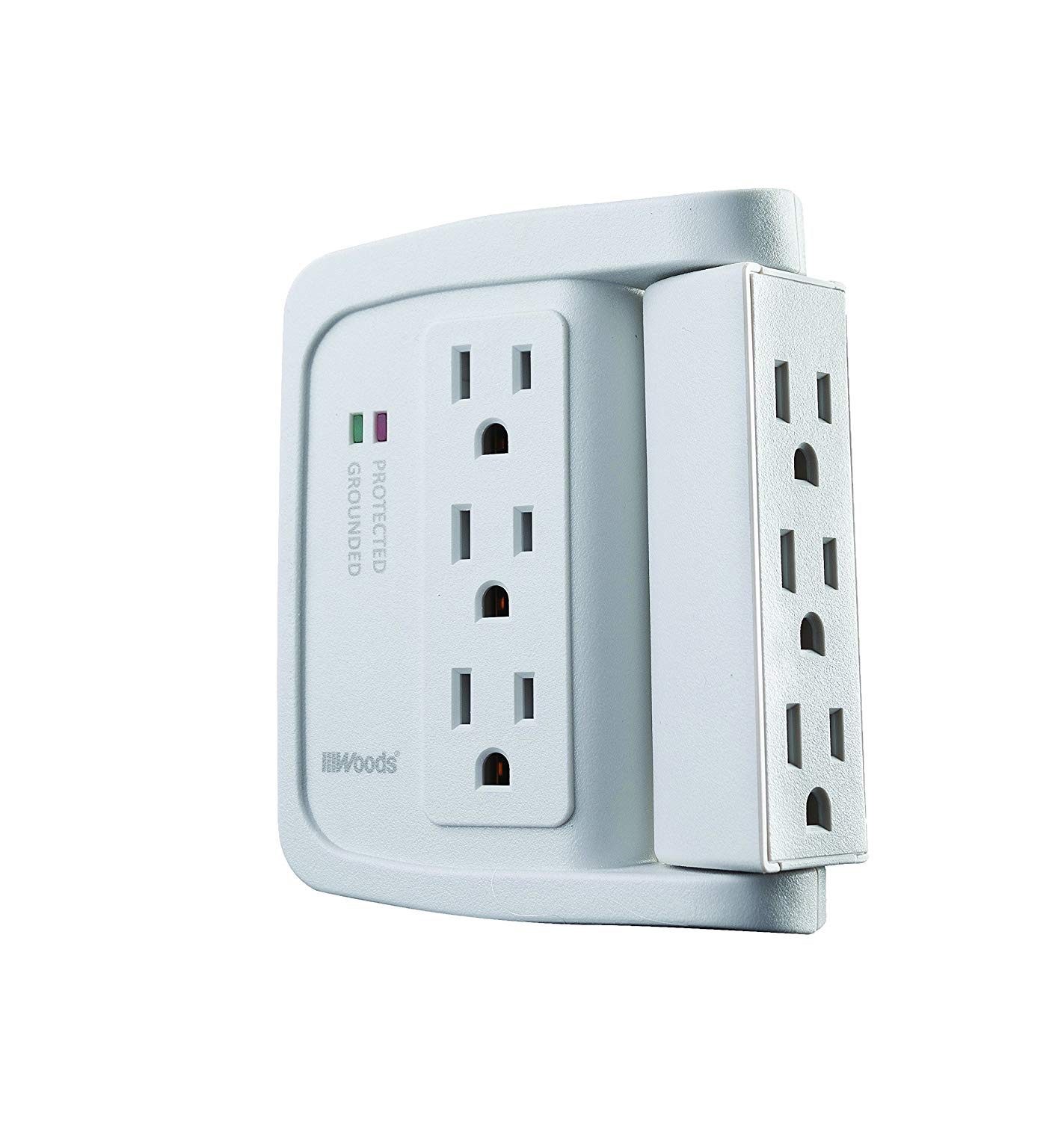 Woods 41423 6Outlet SpaceSaving Power Adapter Surge Protector at