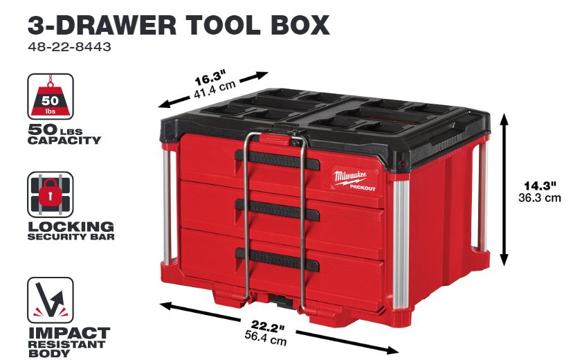 Milwaukee® 48-22-8443 PACKOUT™ 3-Drawer Tool Box at Sutherlands