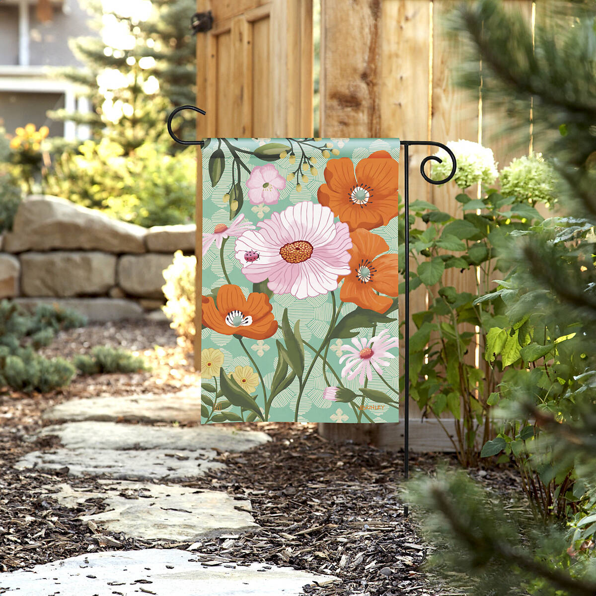 Studio M 34145 Breeze Art Pink And Poppy Flowers With Lady Bugs