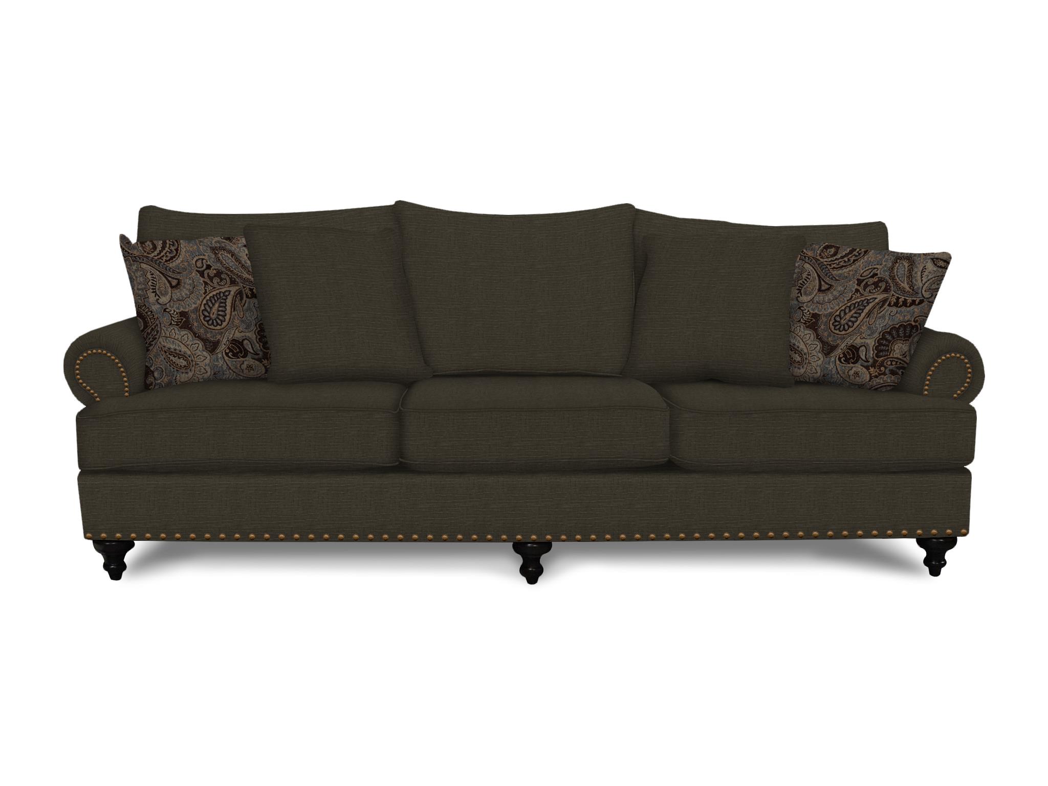 Alexvale V4Y5N 8369 Stationary Sofa With Nailhead Trim, 4 Throw Pillows