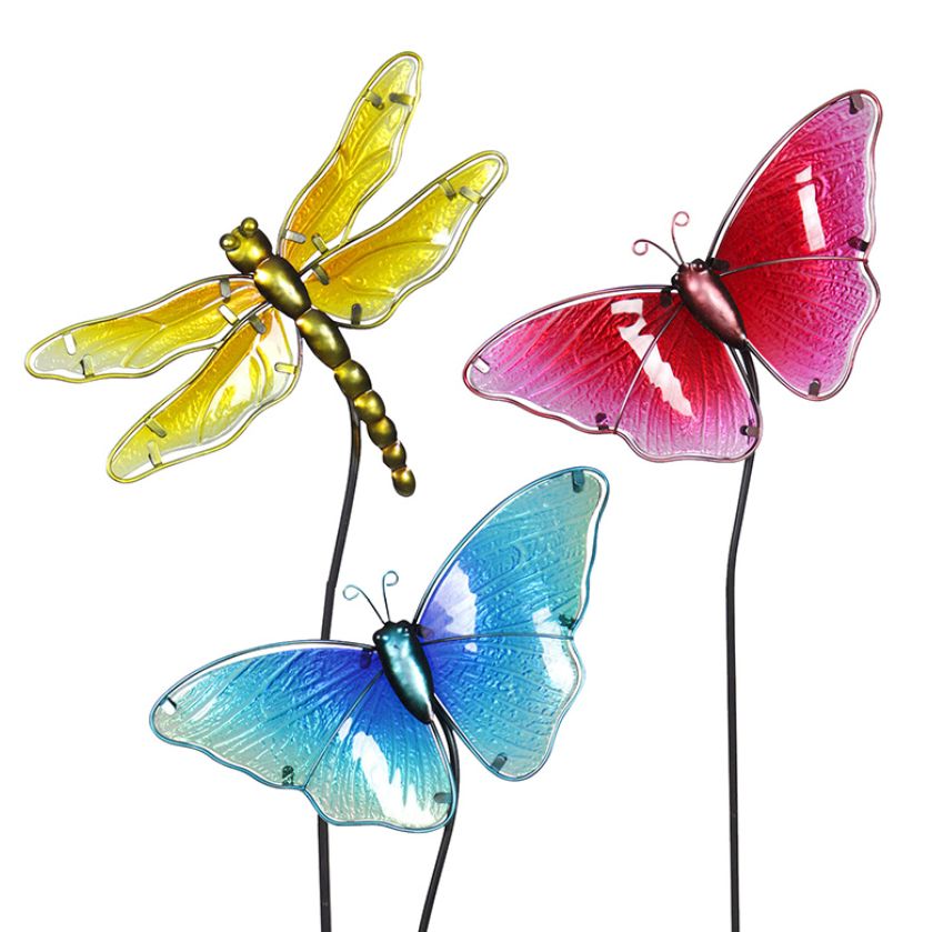Exhart 20022 Glass Butterfly And Dragonfly Garden Stake At Sutherlands