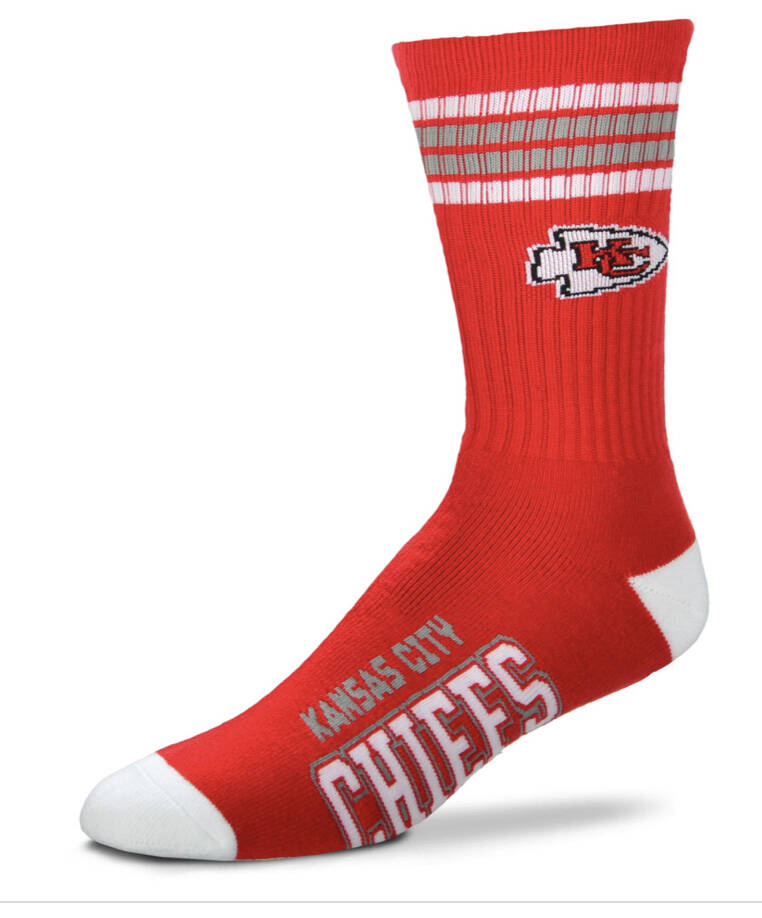 FOR BARE FEET 504 Kansas City Chiefs 4 Stripe Deuce Crew Sock In Team ...