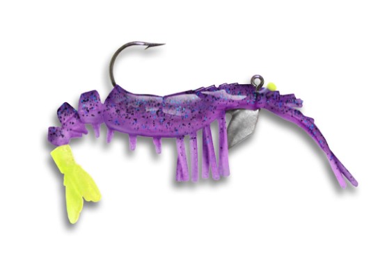 Egret Baits E-VS40-14-31 Jumbo Vudu Shrimp 4-Inch 2-Pack Purple/Chartreuse  at Sutherlands