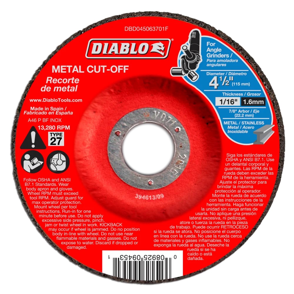 Diablo DBD045063701F 41/2Inch Metal Cut Off Disc, Type 27 at Sutherlands