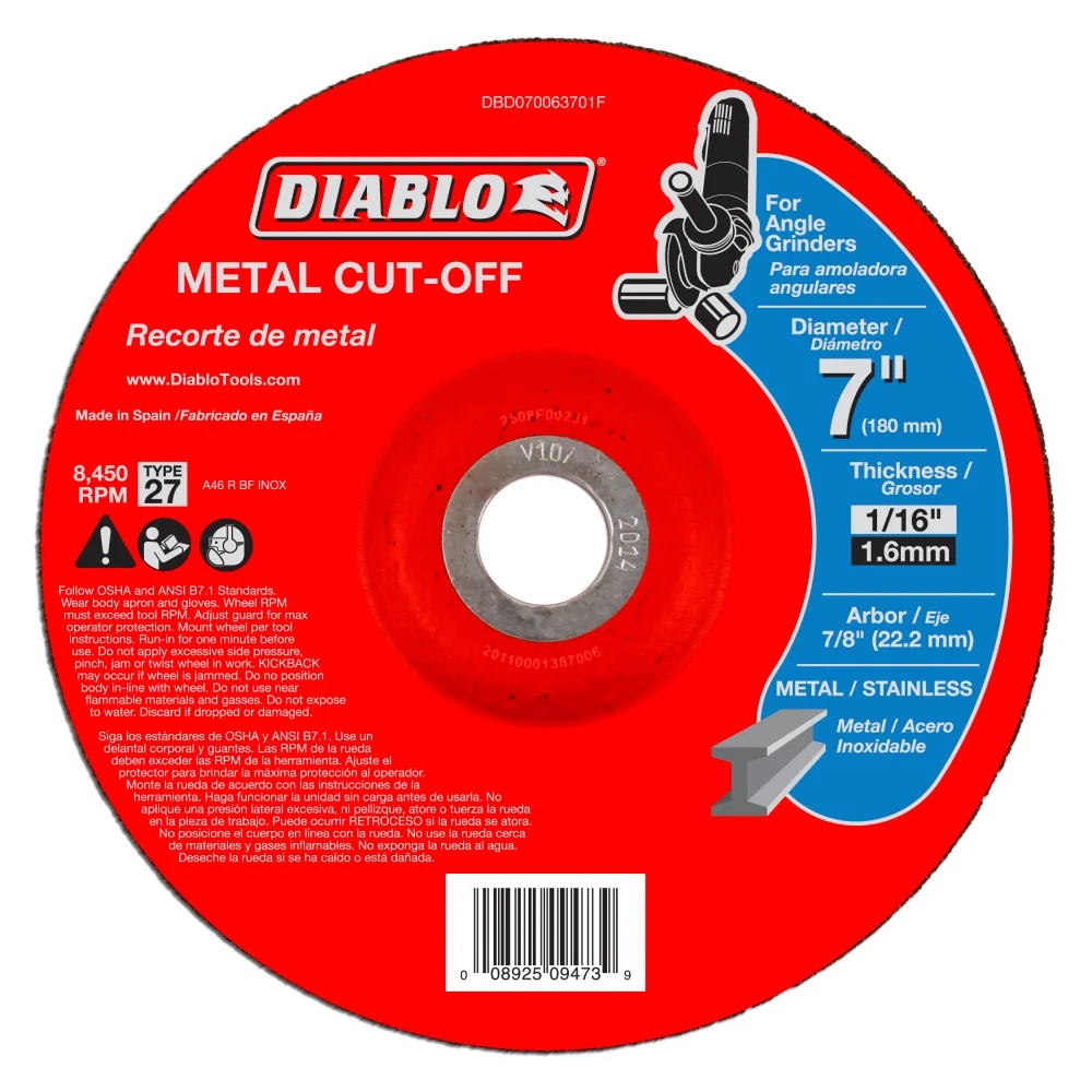 Diablo DBD070063701F 7Inch Metal Cut Off Disc, Type 27 at Sutherlands