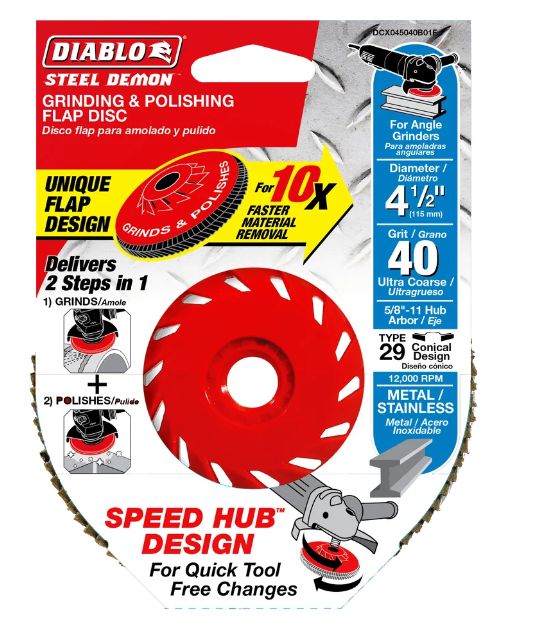 thumbnail image 2 of Diablo 4-1/2 Steel Demon Flap Disc 40 Grit 5-Pack - Zirconium Blend For Fast Material Removal 2 of 2