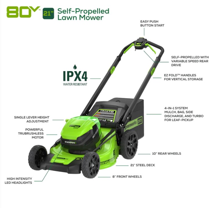 Greenworks 2541302 21-Inch 80-Volt Walk Behind Self-Propelled Lawn ...