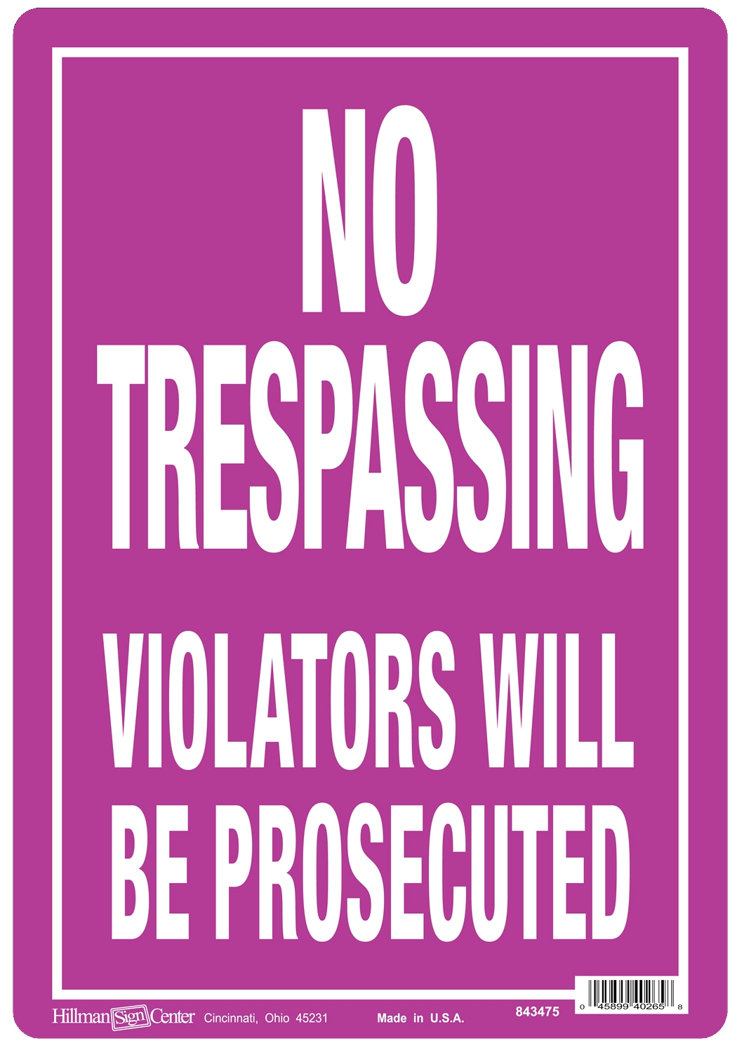 HILLMAN 843475 10 x 14Inch Purple No Trespassing Sign at Sutherlands